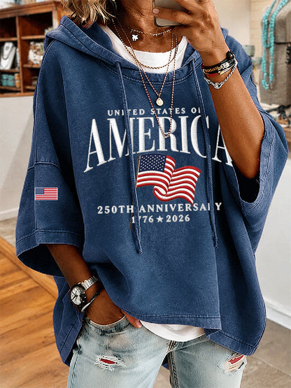 Women'S America Flag Printed Super Large Hoodie
