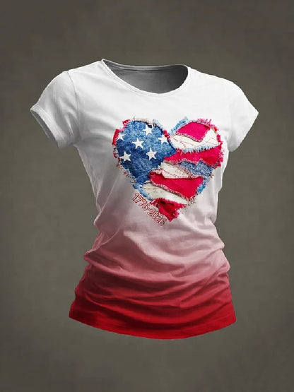 Women'S Casual Short-Sleeved T-Shirt With American 250th Anniversary Commemorative Print.