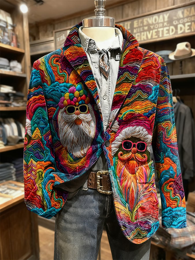 Men's Retro Christmas Art Print Casual Blazer