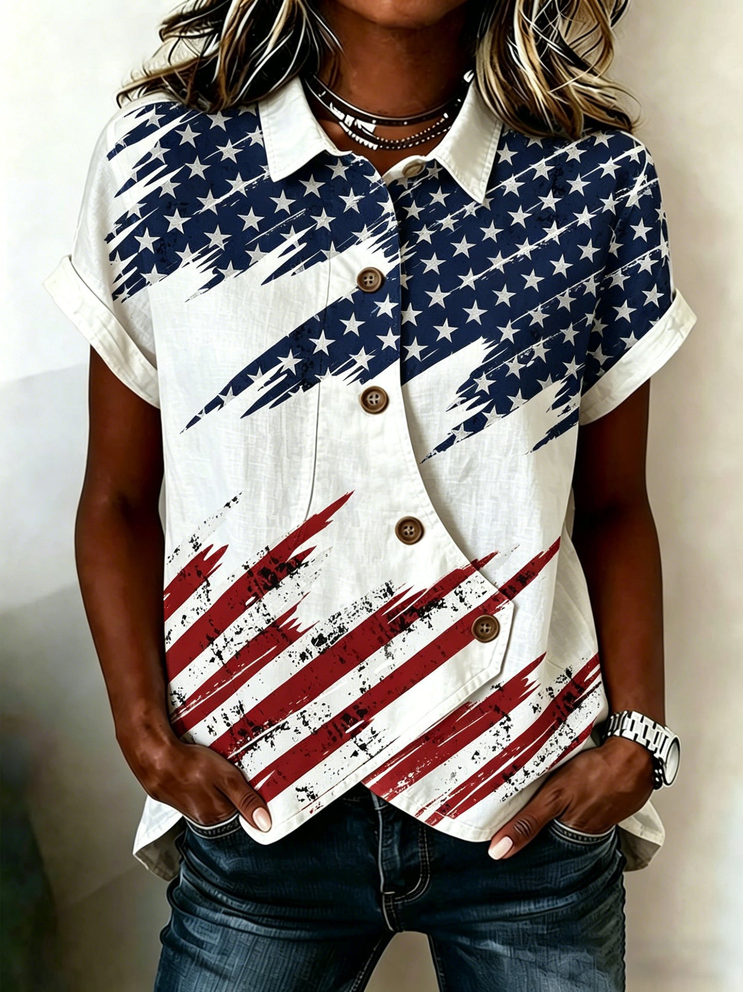Women's American Flag Printed Shirt