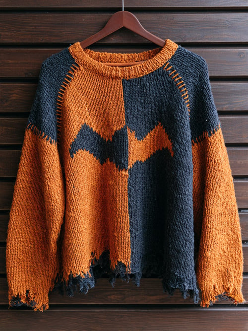 Men's Retro Color-Block Halloween Knit Top