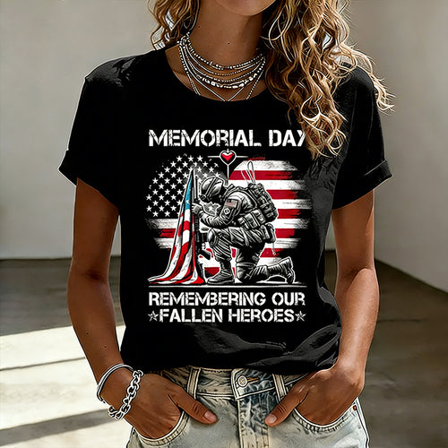 Women's Memorial Day Art Print Casual T-Shirt