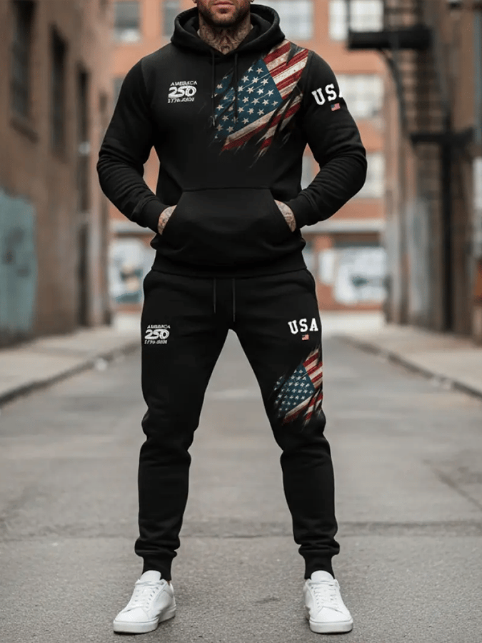 Men's 250th Anniversary Casual Printed Elastic Waist Tie-Up Sweatpants