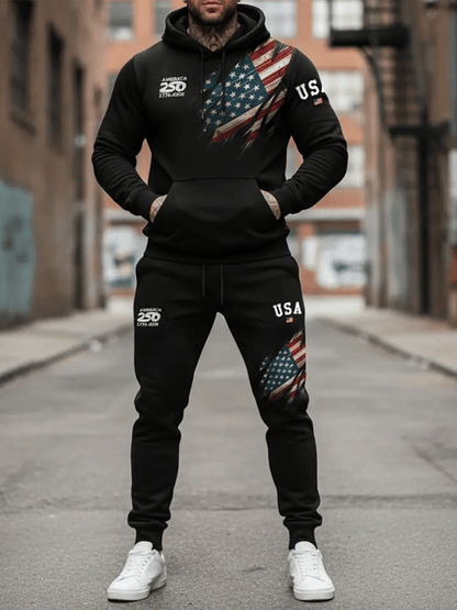Men's 250th Anniversary Casual Printed Elastic Waist Tie-Up Sweatpants