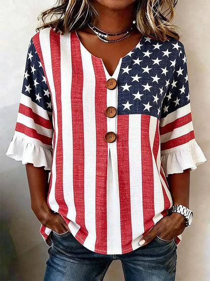 Women'S Casual Printed Independence Day Top