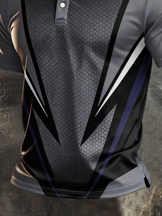 Men's Retro Patriotic Color-Block Short-Sleeve Polo Shirt