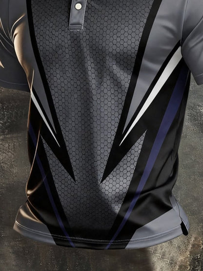 Men's Retro Patriotic Color-Block Short-Sleeve Polo Shirt