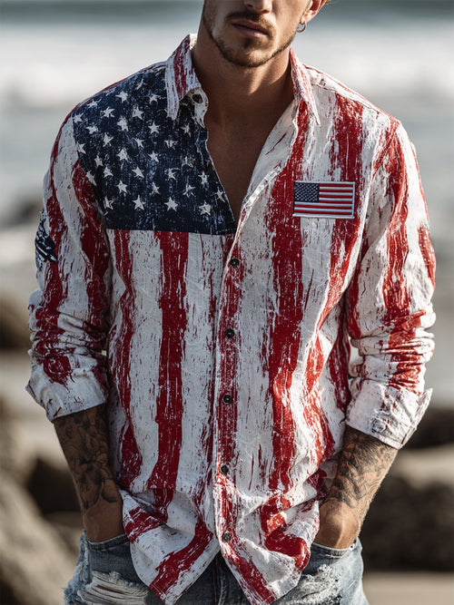 Men's American Retro 250th Anniversary Linen Long-Sleeve Shirt