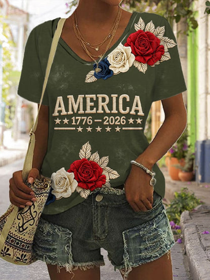 Women'S American 250th Anniversary V-Neck Short-Sleeved T-Shirt