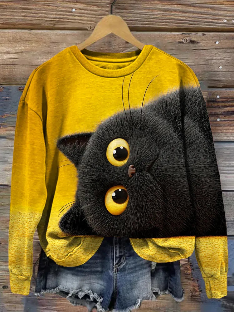 Funny Black Cat Art Print Casual Short Sleeve T-shirt
