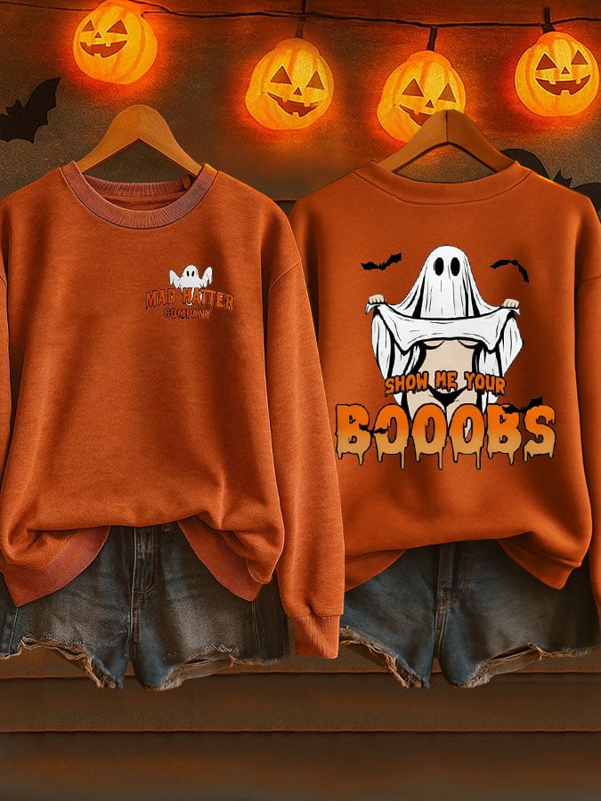 Women's Show Me Your Boobs Halloween Print Casual Sweatshirt
