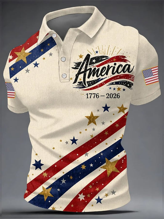 Men'S Casual U.S. 250th Anniversary Print Polo Shirt