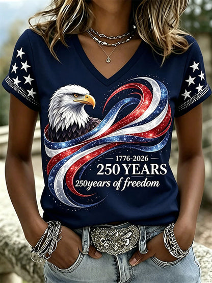 🔥Buy 3 Get 10% Off🔥Women'S Retro Independence Day Relief Printed Casual Short Sleeved T-Shirt