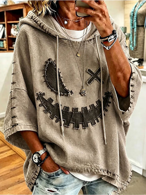 Women's Retro Halloween Spooky Smiley Face Theme Casual Hoodie