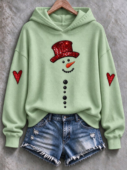 Women's Snowman-Print Knitted Hoodie