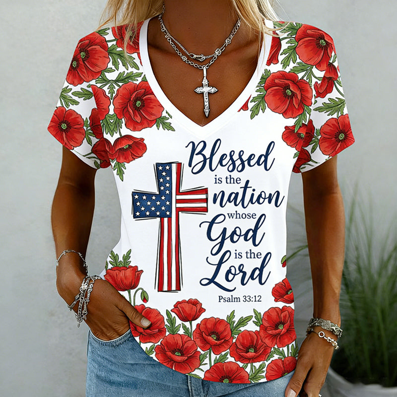 Women's Memorial Day Poppy Art Printed T-Shirt