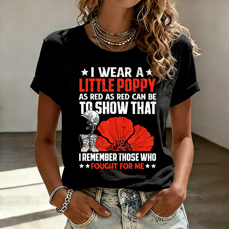 Women's Memorial Day Poppy Art Print Casual T-Shirt