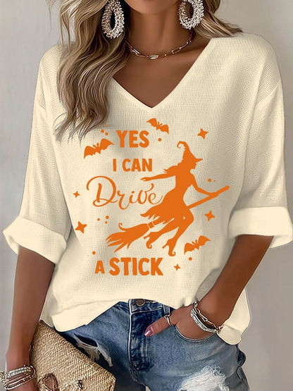 🔥HOT SALE🔥🔥Buy 2 Get 10% Off🔥Women's Yes I Can Drive A Stick Print V Neck T-shirt