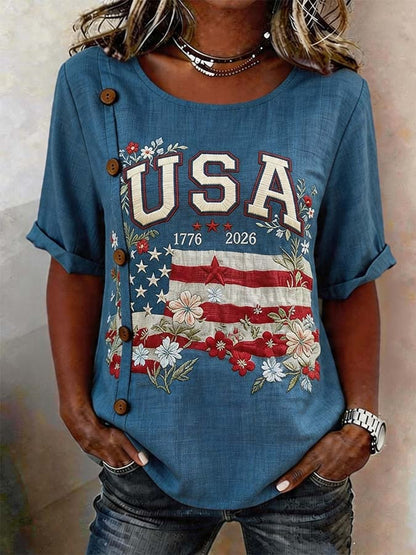 Women'S Casual Independence Day Print Top