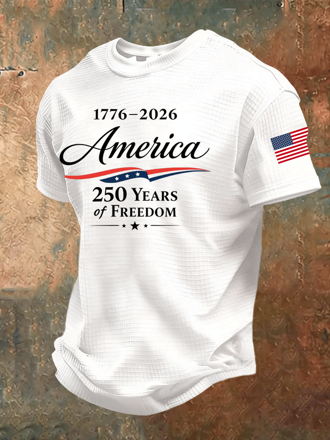 Men'S 250th Anniversary National Flag Print Waffle-Knit Fabric T-Shirt