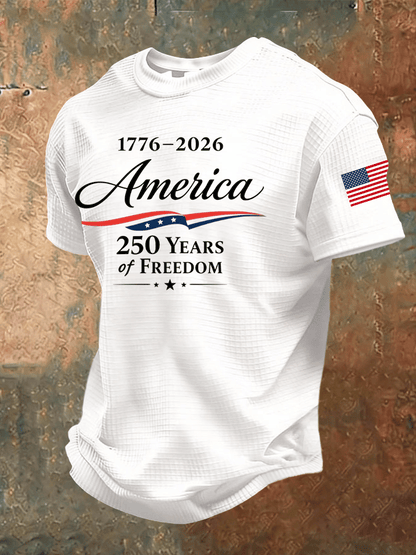 Men'S 250th Anniversary National Flag Print Waffle-Knit Fabric T-Shirt