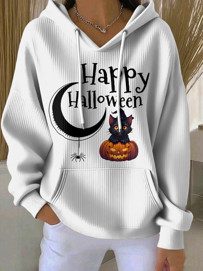 🔥HOT SALE🔥Women'S Casual Halloween Pumpkin Cat Hooded Sweatshirt