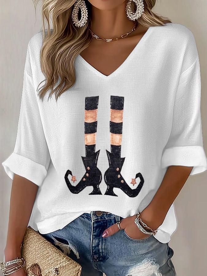 Women's Casual Printed Waffle Top