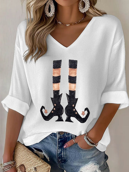 Women's Casual Printed Waffle Top