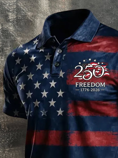 Men's Retro "Patriot" Color-Block Short-Sleeve Polo Shirt