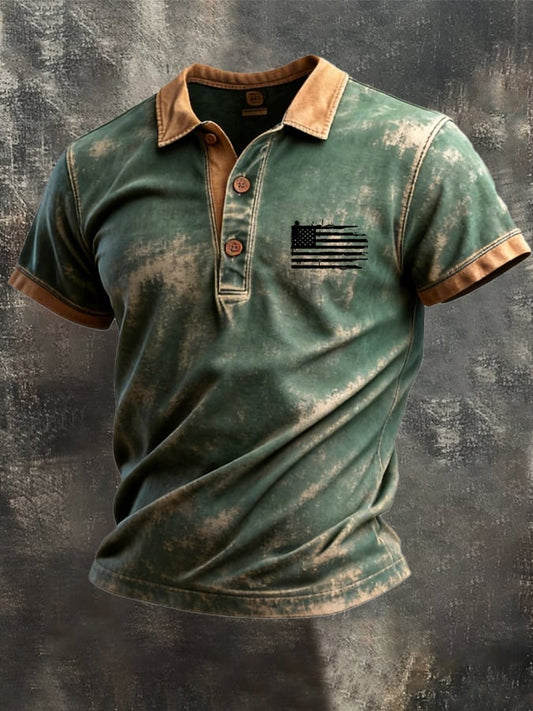 Men's Retro Patriot Camouflage Patchwork T-shirt