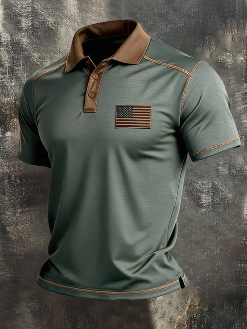 Men's Retro Patriot Color Block Polo Collar Short Sleeve