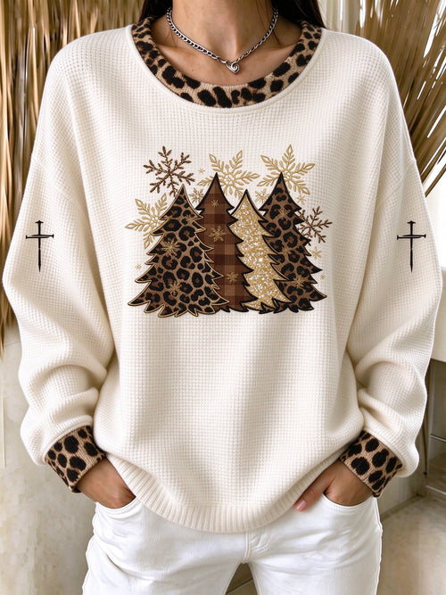 Women's Christmas Print Cozy Waffle Top