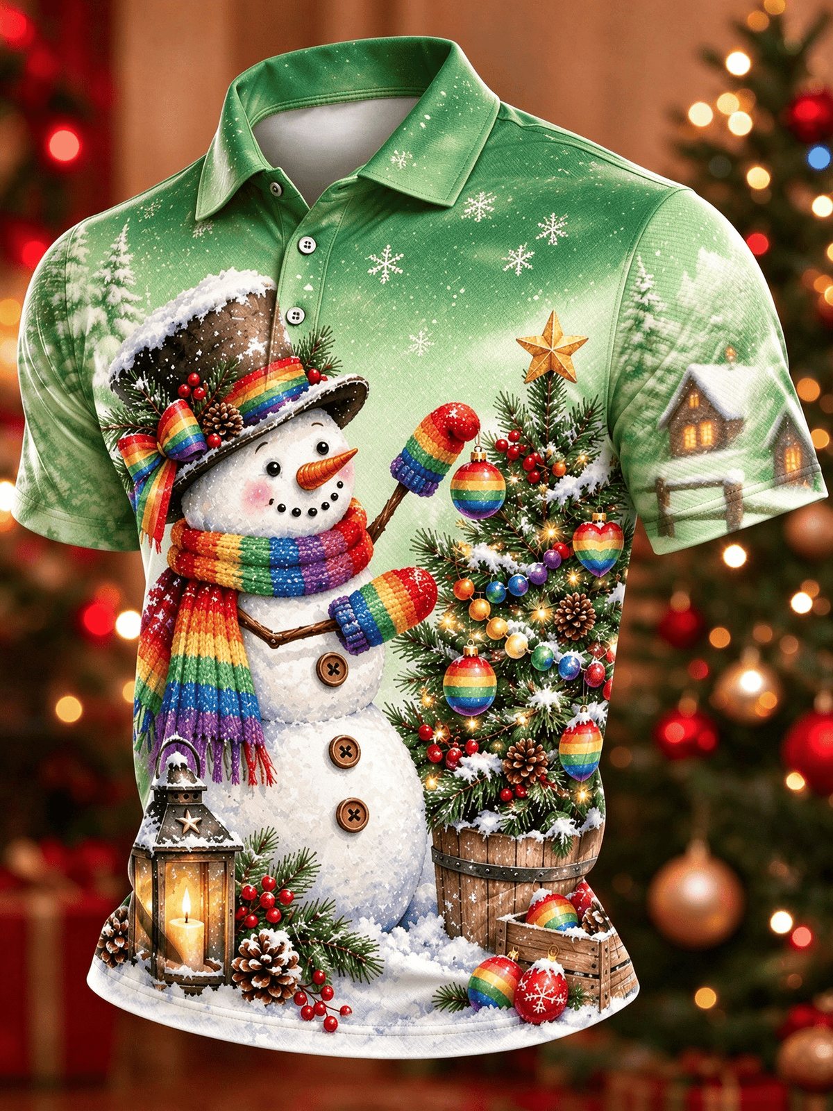 Men's Casual Christmas Print Polo Shirt
