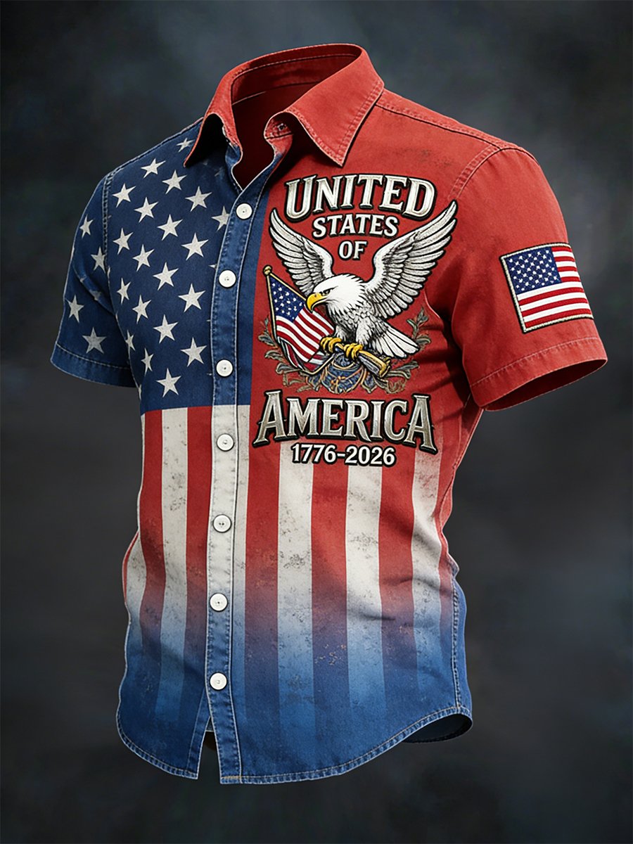 Men's Retro American 250th Anniversary Short-Sleeved Shirt