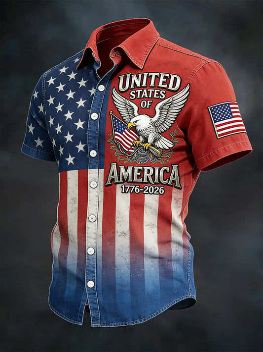 Men's Retro American 250th Anniversary Short-Sleeved Shirt