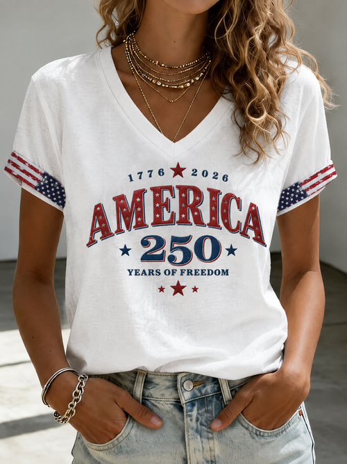 🔥Buy 3 Get 10% Off🔥Women's Casual American 250 Celebration Printed V-Neck T-Shirt