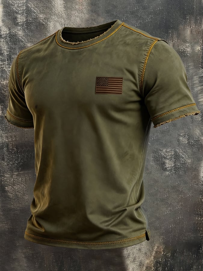 Men'S Vintage Biker-Style Washed Cotton Short-Sleeve T-Shirt With Distressing