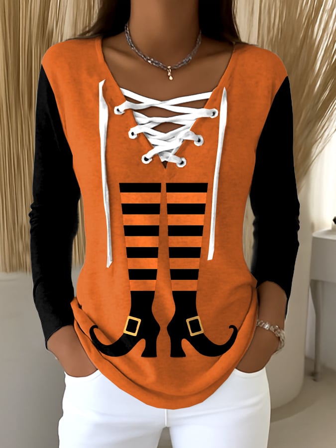 🔥HOT SALE🔥Women's Witches Art Print Lace-up Sweatshirt