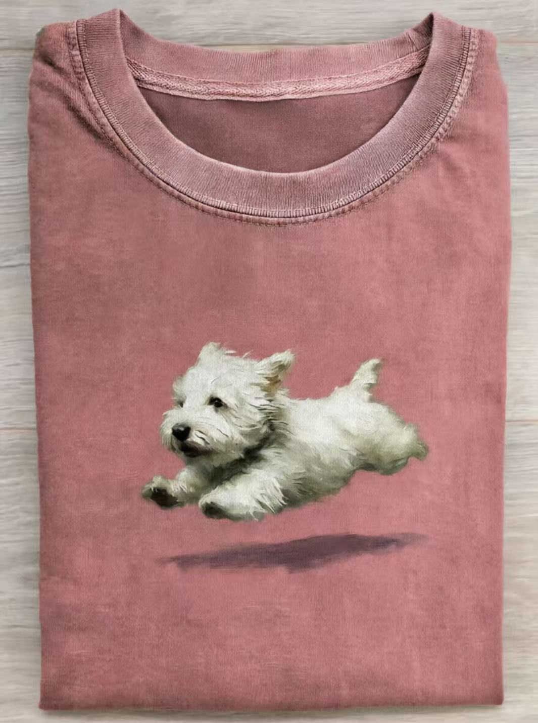 Funny retro Cute Running Dog Art Print Casual Cotton Short Sleeve T-shirt