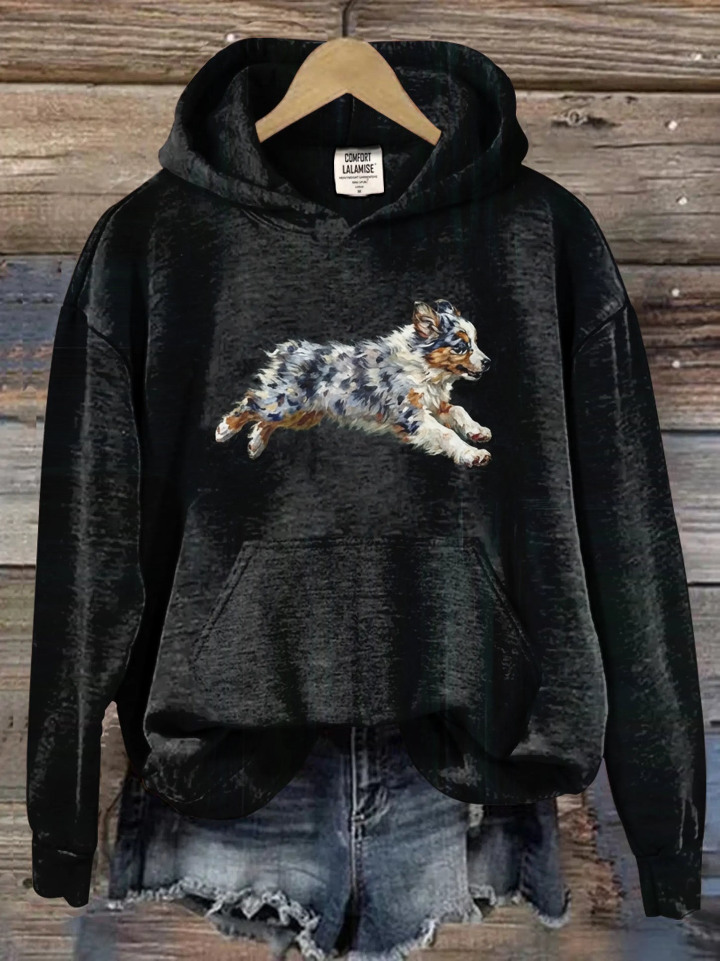 Funny Retro Cute Running Dog Art Casual Hoodie Sweatshirt