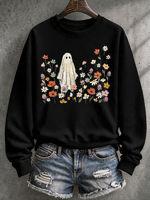 Women's Halloween Print Crew Neck Long-Sleeve Sweatshirt