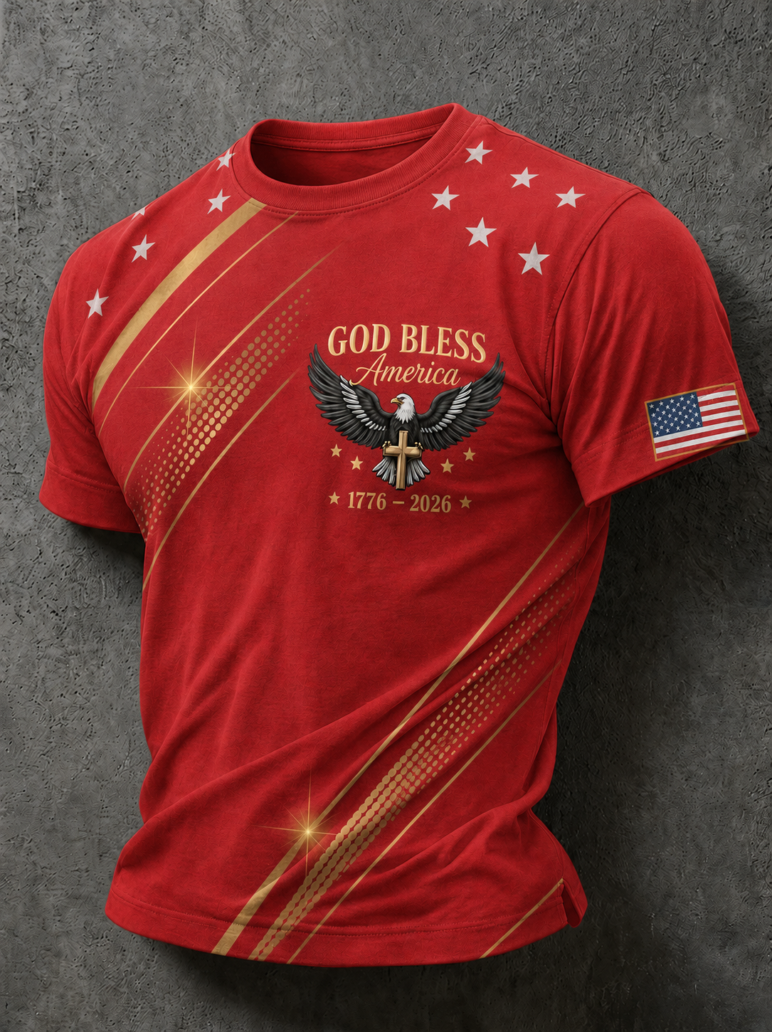 Men'S Casual American 250Th Anniversary Printed Round Neck Short Sleeved T-Shirt