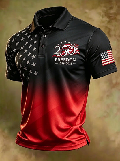 Men's American Flag Print Polo Shirt