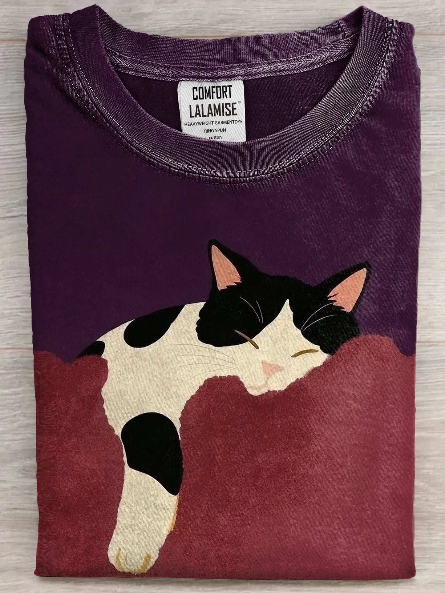 Funny Retro Cute Sleeping Cat Art Print Casual Cotton Short Sleeve T-shirt
