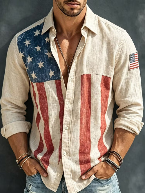 🔥Buy 3 Get 10% Off🔥Men's American Flag Independence Day Print Long Sleeve Shirt