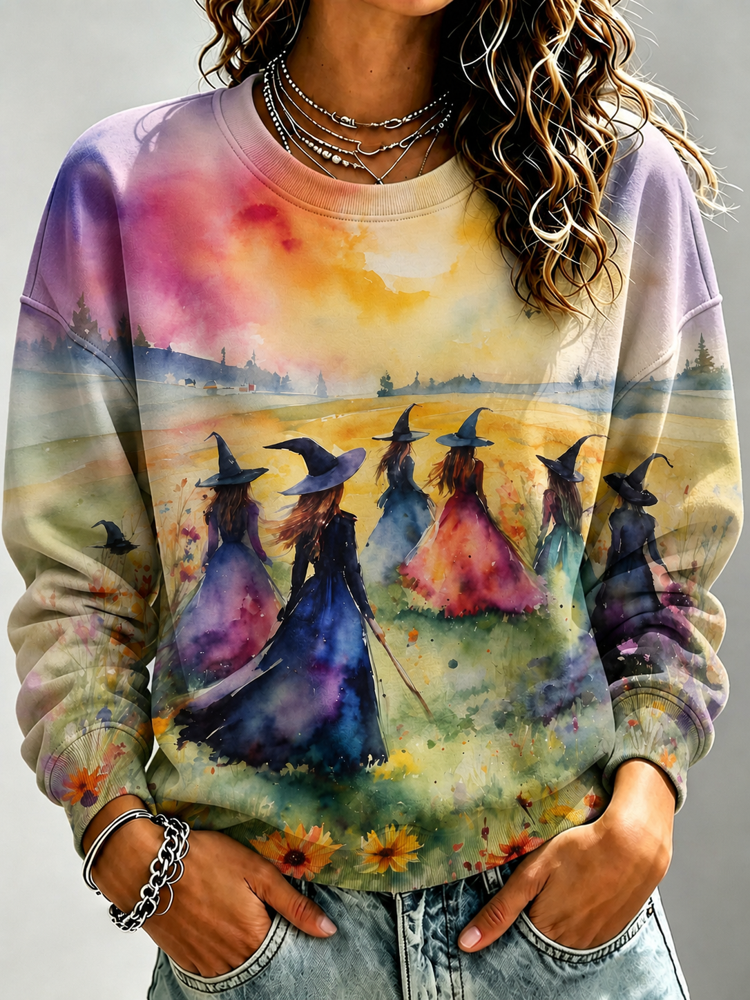 Women'S Witch Printed Casual Sweatshirt