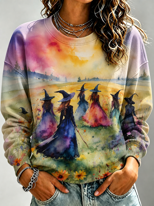 Women'S Witch Printed Casual Sweatshirt