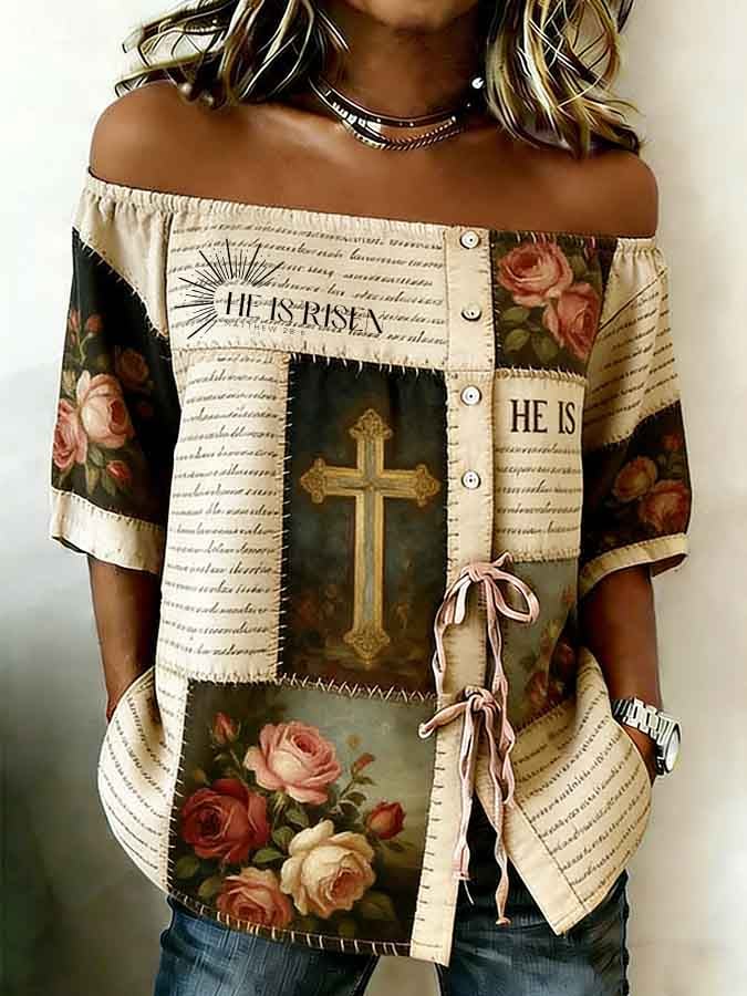 Women's Faith Floral Print Cotton-Linen Top