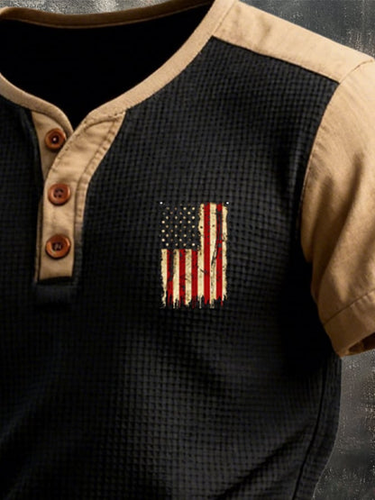 Men's Retro Patriot Patchwork Waffle T-shirt