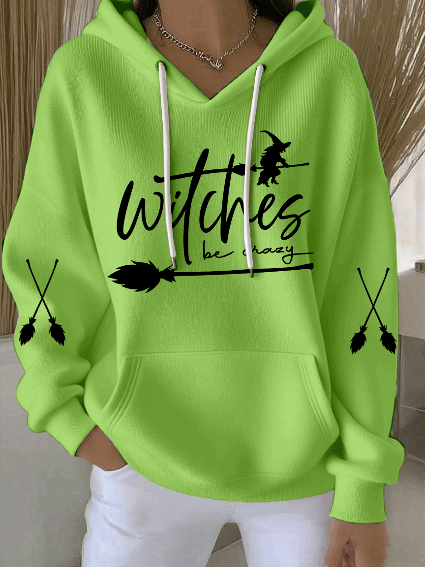 Women's Witch Be Crazy Print Casual Hooded Sweatshirt